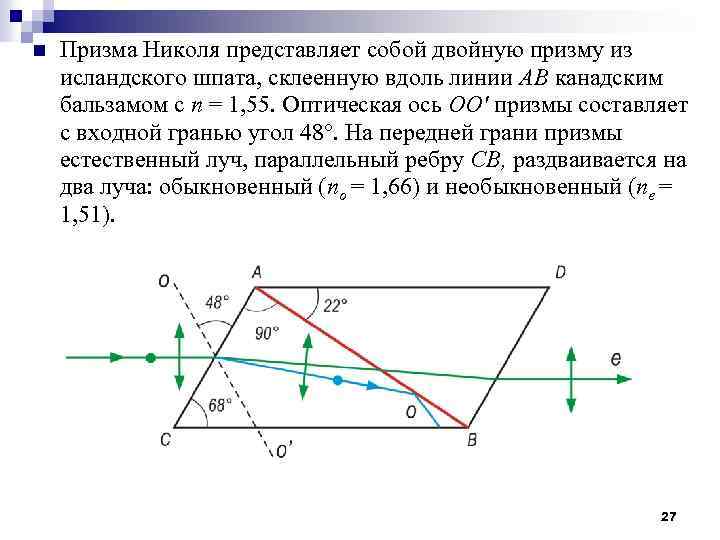 Ход лучей в стеклянной призме пояснить на рисунке