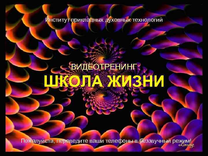 Институт прикладных духовных технологий ВИДЕОТРЕНИНГ ШКОЛА ЖИЗНИ Пожалуйста, переведите ваши телефоны в беззвучный режим!