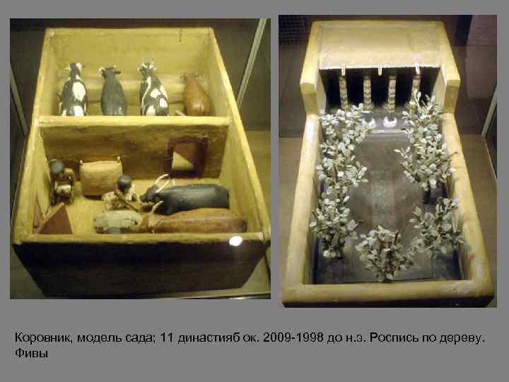 Коровник, модель сада; 11 династияб ок. 2009 -1998 до н. э. Роспись по дереву.