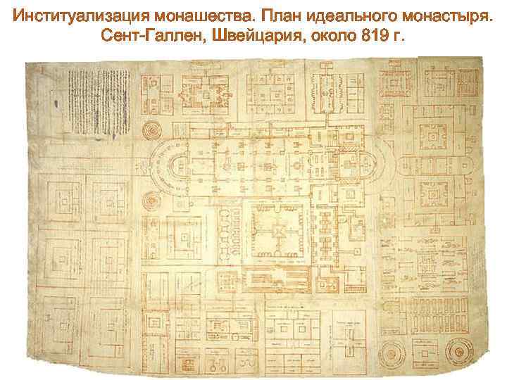 Институализация монашества. План идеального монастыря. Сент-Галлен, Швейцария, около 819 г. 