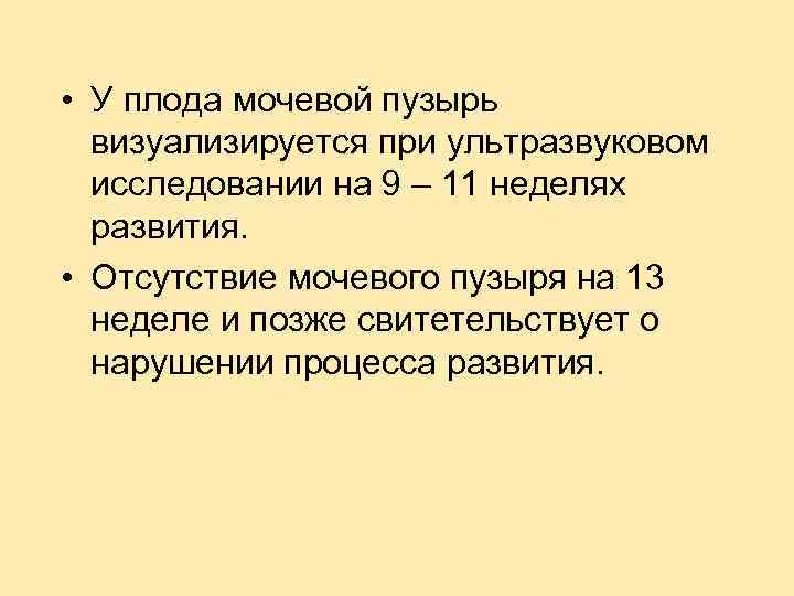  • У плода мочевой пузырь визуализируется при ультразвуковом исследовании на 9 – 11