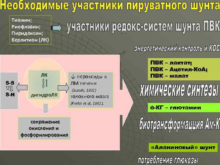 Тиамин; Риофлавин; Пиридоксин; Берлитион (ЛК) ЛК S-S S-H дигидро. ЛК ↓ пероксиды в ЛМ