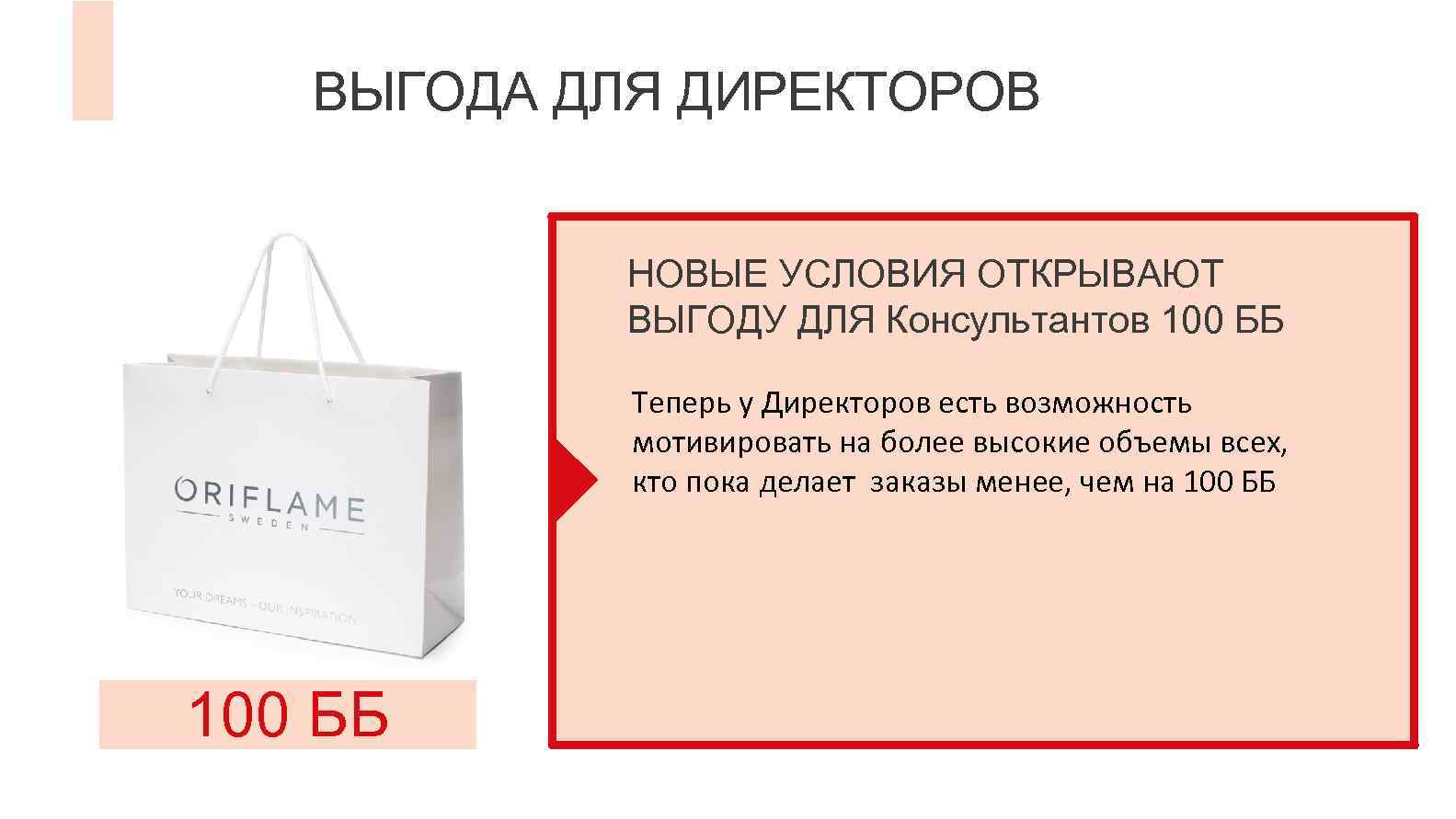 ВЫГОДА ДЛЯ ДИРЕКТОРОВ НОВЫЕ УСЛОВИЯ ОТКРЫВАЮТ ВЫГОДУ ДЛЯ Консультантов 100 ББ Теперь у Директоров