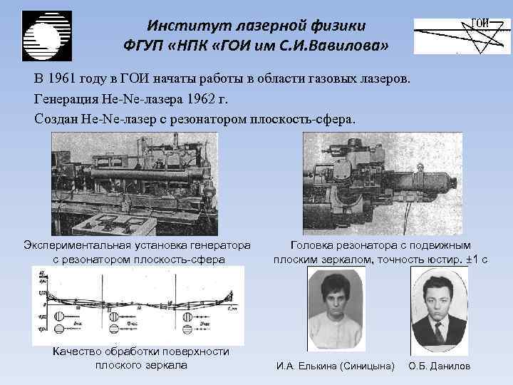 Институт лазерной физики ФГУП «НПК «ГОИ им С. И. Вавилова» В 1961 году в
