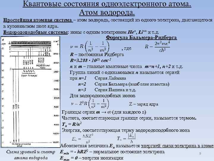 Квантовые состояния одноэлектронного атома. Атом водорода. Простейшая атомная система – атом водорода, состоящий из