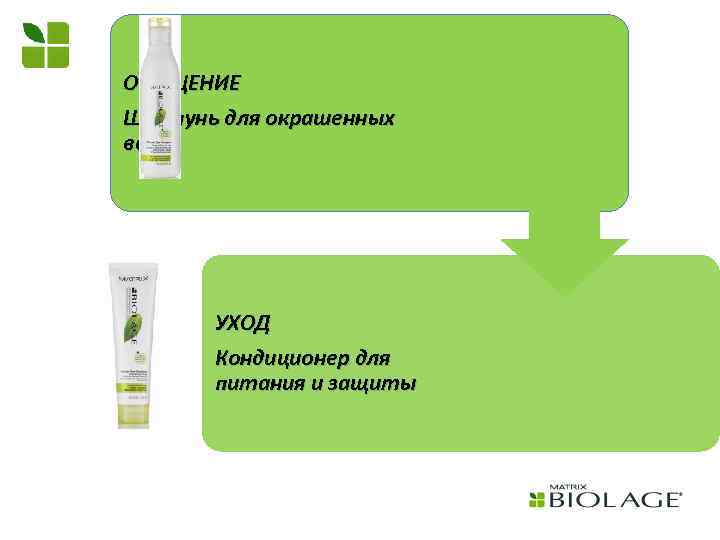 ОЧИЩЕНИЕ Шампунь для окрашенных волос УХОД Кондиционер для питания и защиты 