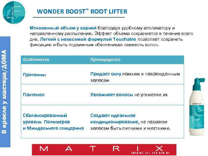 WONDER BOOST™ ROOT LIFTER В кресле у мастера/ДОМА Мгновенный объем у корней благодаря удобному