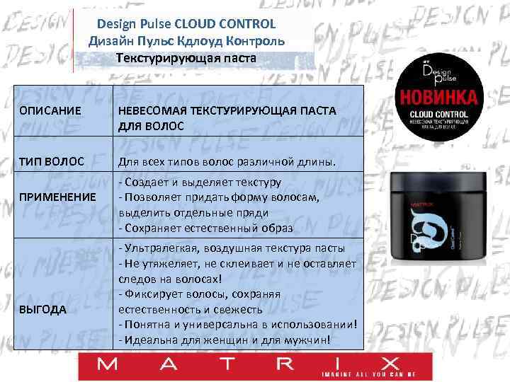 Design Pulse CLOUD CONTROL Дизайн Пульс Кдлоуд Контроль Текстурирующая паста ОПИСАНИЕ НЕВЕСОМАЯ ТЕКСТУРИРУЮЩАЯ ПАСТА