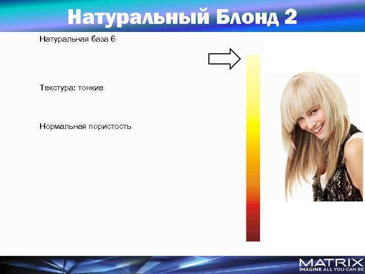 Натуральный Блонд 2 Натуральная база 6 Текстура: тонкие Нормальная пористость 