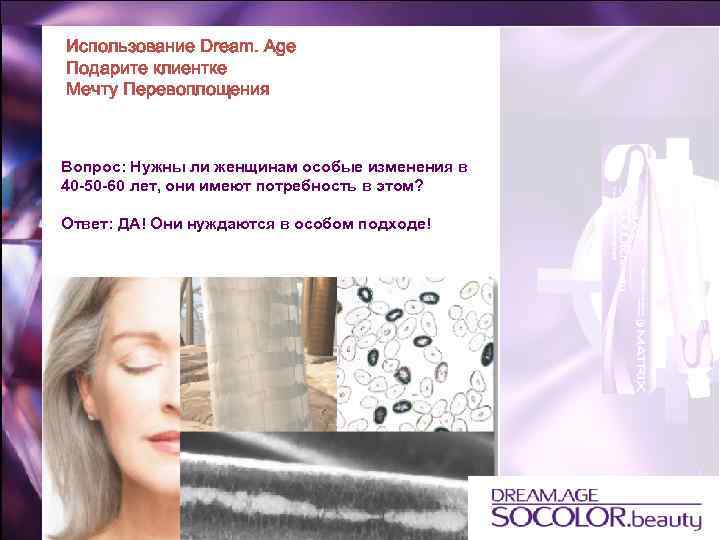 Использование Dream. Age Подарите клиентке Мечту Перевоплощения Вопрос: Нужны ли женщинам особые изменения в