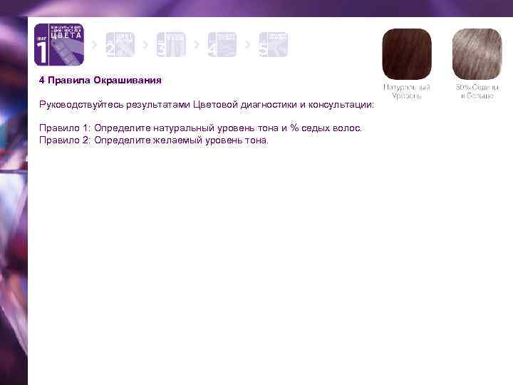 4 Правила Окрашивания Руководствуйтесь результатами Цветовой диагностики и консультации: Правило 1: Определите натуральный уровень