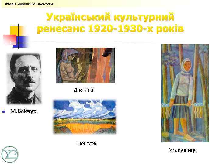 Український культурний ренесанс 1920 -1930 -х років Дівчина n М. Бойчук. Пейзаж Молочниця 