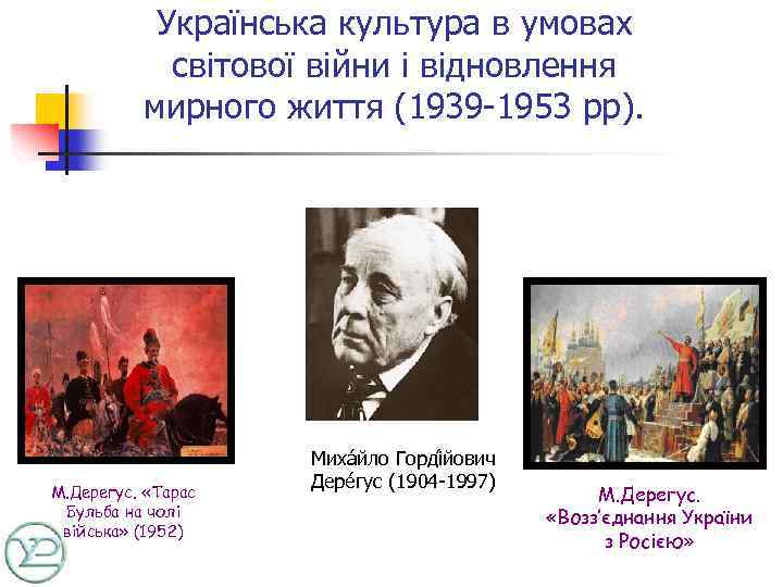 Українська культура в умовах світової війни і відновлення мирного життя (1939 -1953 рр). М.