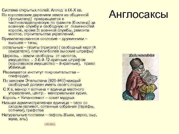 Система открытых полей. Аллод в IX-X вв. По королевским дарениям земля из общинной (фолькленд)