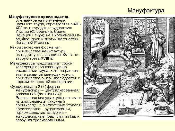 Развитие мануфактурного производства век