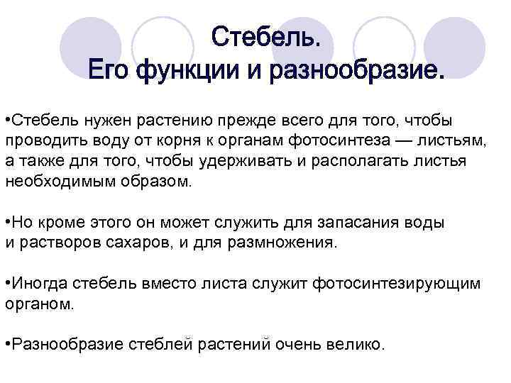  • Стебель нужен растению прежде всего для того, чтобы проводить воду от корня