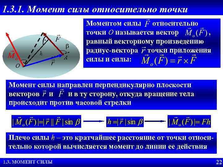 Момент силы относительно точки рисунок