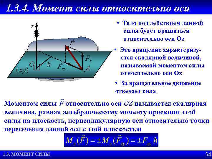 1. 3. 4. Момент силы относительно оси • Тело под действием данной силы будет