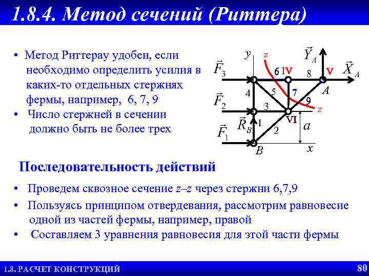 1. 8. 4. Метод сечений (Риттера) • Метод Риттерау удобен, если необходимо определить усилия