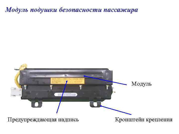 Модуль подушки безопасности пассажира Модуль Предупреждающая надпись Кронштейн крепления 