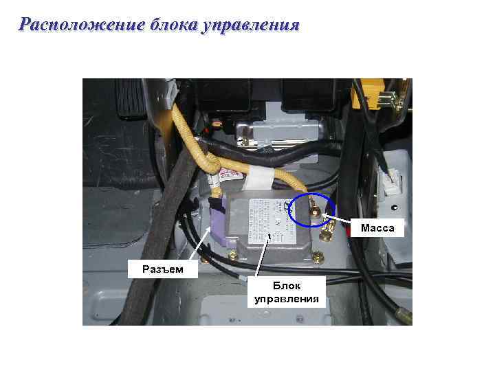 Расположение блока управления Масса Разъем Блок управления 