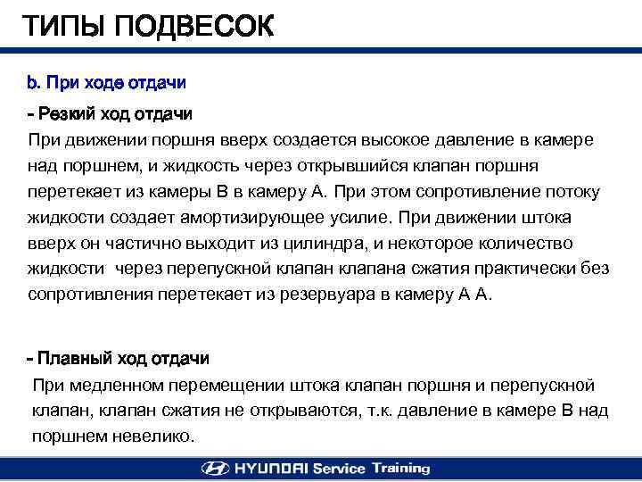 ТИПЫ ПОДВЕСОК b. При ходе отдачи - Резкий ход отдачи При движении поршня вверх