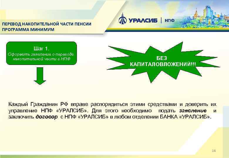ПЕРЕВОД НАКОПИТЕЛЬНОЙ ЧАСТИ ПЕНСИИ ПРОГРАММА МИНИМУМ Шаг 1. Оформить заявление о переводе накопительной части