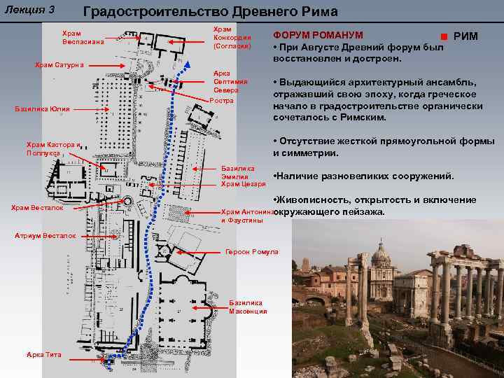 Лекция 3 Градостроительство Древнего Рима Храм Веспасиана Храм Конкордии (Согласия) Храм Сатурна Арка Септимия