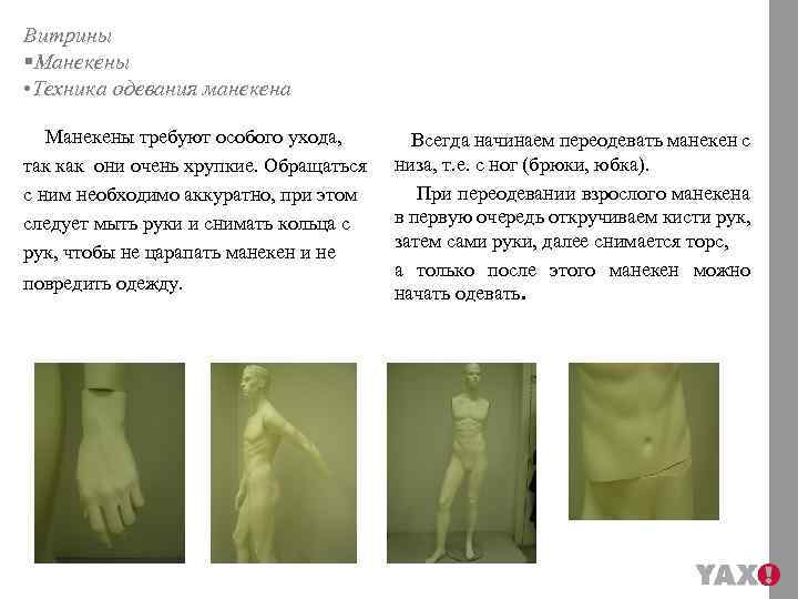Витрины §Манекены • Техника одевания манекена Манекены требуют особого ухода, так как они очень