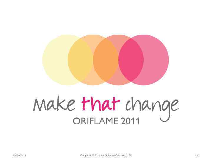 2018 -02 -11 Copyright © 2011 by Oriflame Cosmetics SA 120 