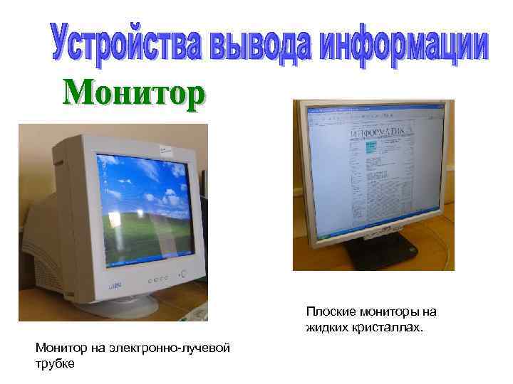 Плоские мониторы на жидких кристаллах. Монитор на электронно-лучевой трубке 