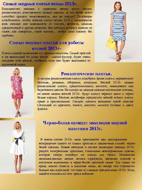  Самые модные платья весны 2013 г. Большинство женщин с приходом весны хотят носить