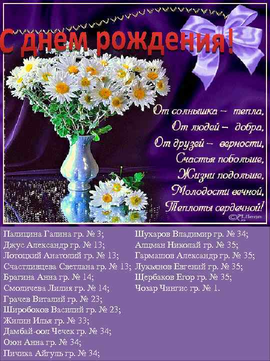 Палицина Галина гр. № 3; Джус Александр гр. № 13; Лотоцкий Анатолий гр. №