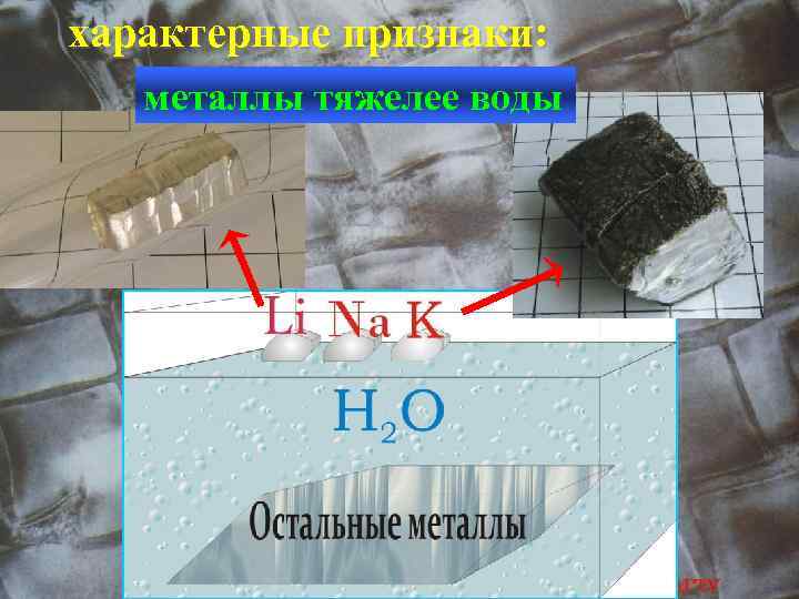 характерные признаки: металлы тяжелее воды 
