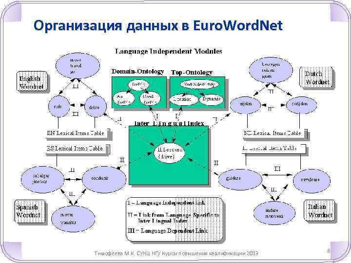 Организация данных в Euro. Word. Net Тимофеева М. К. СУНЦ НГУ Курсы повышения квалификации