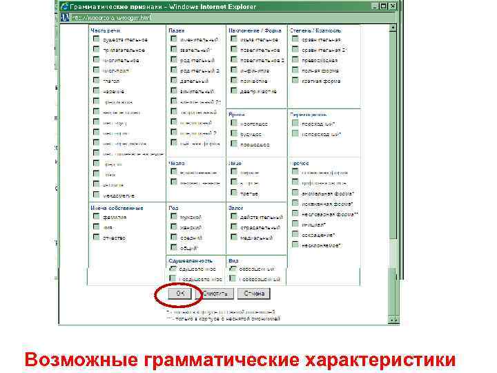 Возможные грамматические характеристики 