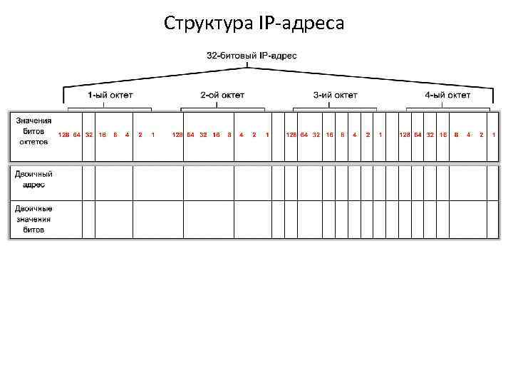 Структура IP-адреса Получая IP-адрес, узел просматривает все 32 бита по мере поступления на сетевой