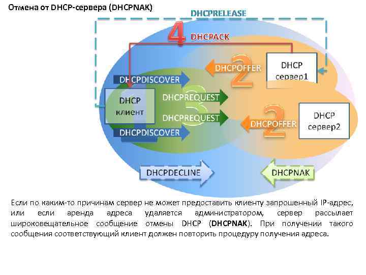 Отмена от DHCP-сервера (DHCPNAK) Если по каким-то причинам сервер не может предоставить клиенту запрошенный