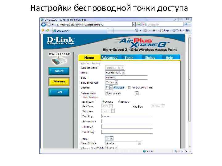 Настройки беспроводной точки доступа 