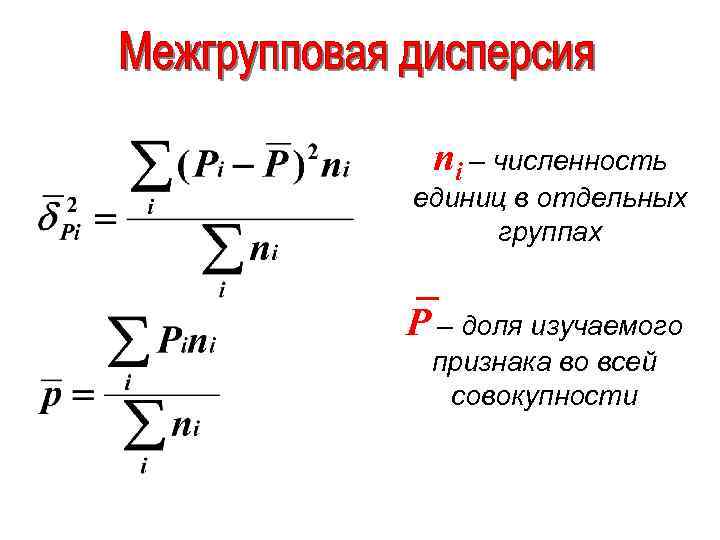 ni – численность единиц в отдельных группах P – доля изучаемого признака во всей