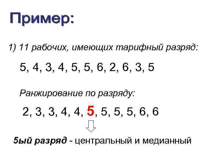 1) 11 рабочих, имеющих тарифный разряд: 5, 4, 3, 4, 5, 5, 6, 2,