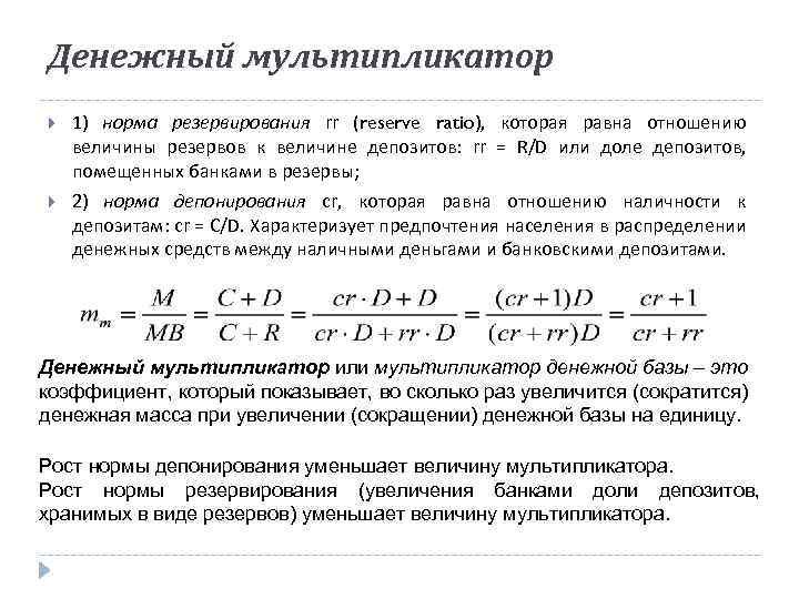 Мультипликатор предложения денег величина