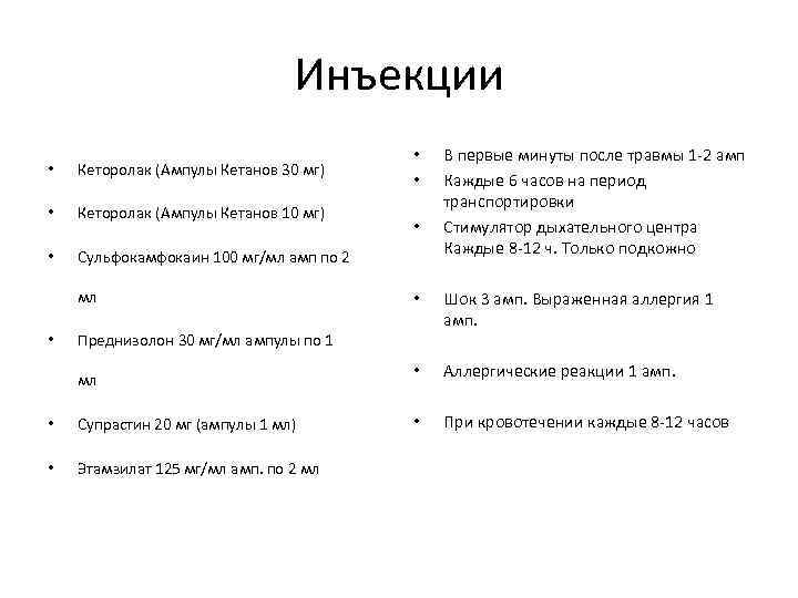 Инъекции • Кеторолак (Ампулы Кетанов 30 мг) • Кеторолак (Ампулы Кетанов 10 мг) •