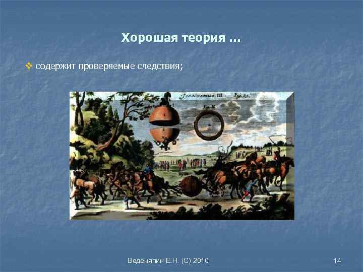 Хорошая теория … v содержит проверяемые следствия; Веденяпин Е. Н. (С) 2010 14 