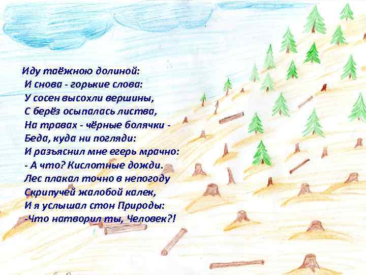 Иду таёжною долиной: И снова - горькие слова: У сосен высохли вершины, С берёз