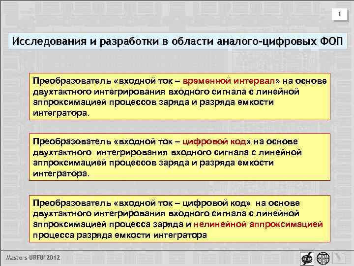 1 Исследования и разработки в области аналого-цифровых ФОП Преобразователь «входной ток – временной интервал»