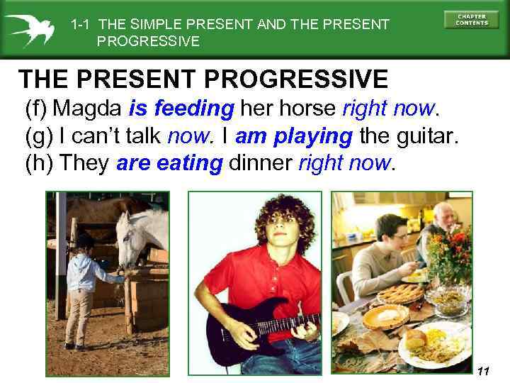 1 -1 THE SIMPLE PRESENT AND THE PRESENT PROGRESSIVE (f) Magda is feeding her