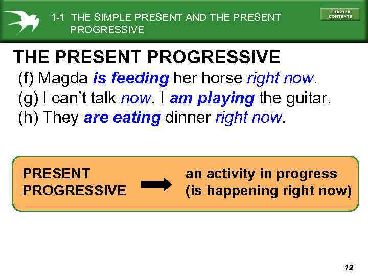1 -1 THE SIMPLE PRESENT AND THE PRESENT PROGRESSIVE (f) Magda is feeding her