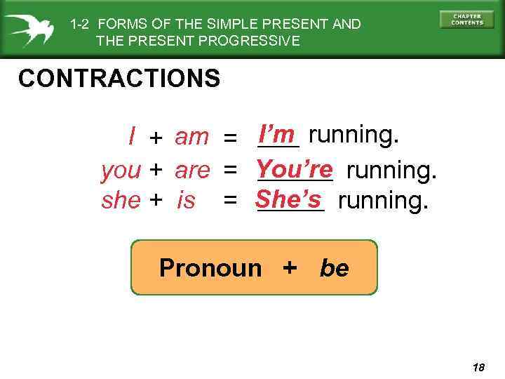 1 -2 FORMS OF THE SIMPLE PRESENT AND THE PRESENT PROGRESSIVE CONTRACTIONS I +