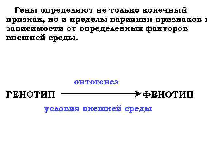 Гены определяют не только конечный признак, но и пределы вариации признаков в зависимости от